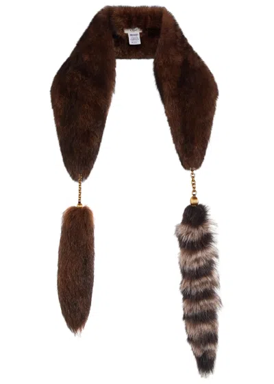 Chloé Chloe The Treasure Tails Shearling Scarf In Brown