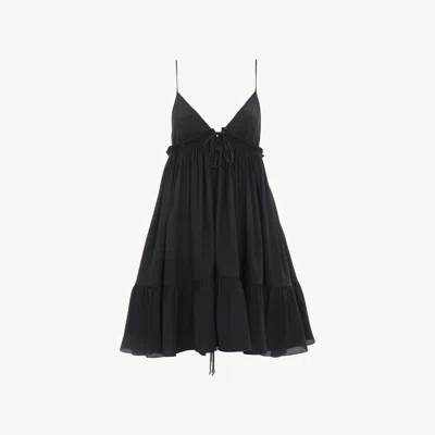 Chloé Thin-strap Gathered Mini Dress In Crêpe De Chine Black Size 6 100% Silk