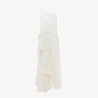 Chloé Thin-strap Long Dress In Embroidered Lace In White