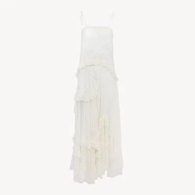 Chloé Thin-strap Long Dress In Embroidered Lace White Size 6 100% Cotton