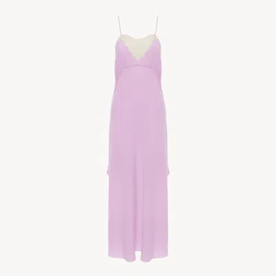 Chloé Thin-strap Midi Dress In Crêpe De Chine & Lace In Purple