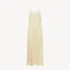 Chloé Robe Midi À Fines Bretelles En Soie Jacquard Et Dentelle Femme Laiton Doré Taille 34 100% Soie