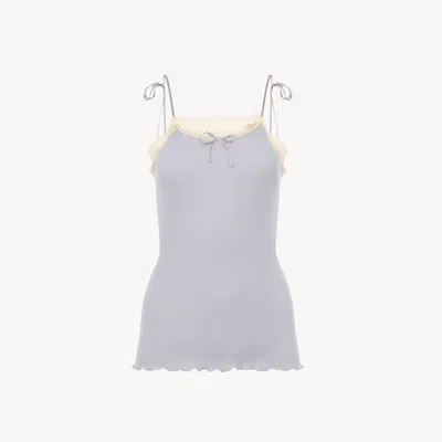Chloé Thin-strap Tank Top In Cotton Jersey & Lace In Gray