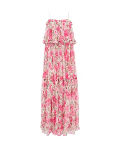 Chloé Thin-strap Long Dress In Silk Mousseline In Pink