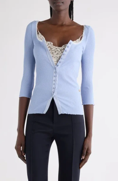 Chloé Three-quarter Sleeve Tubular Button-up Top In Blue