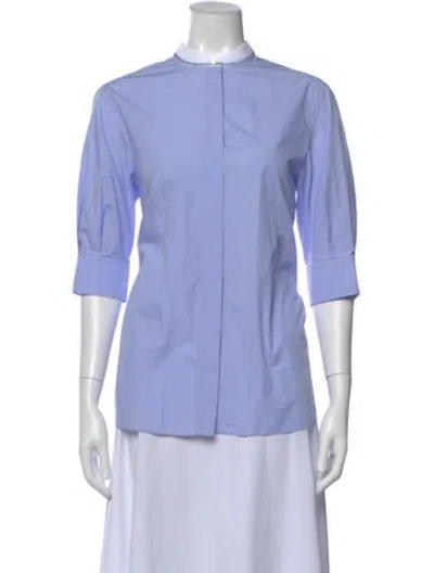 Pre-owned Chloé Three-quarter Sleeve Button-up Top In Blue