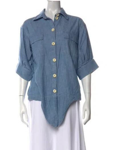 Pre-owned Chloé Three-quarter Sleeve Button-up Top In Blue