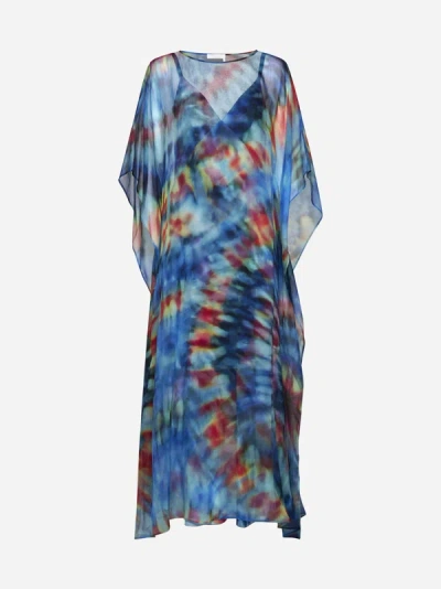 Chloé Tie-dye Print Silk Caftan Dress In Blue,multicolor