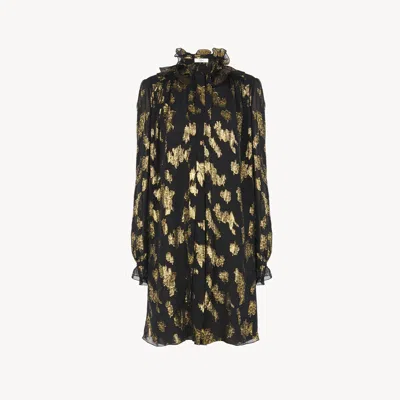 Chloé Robe Courte À Nouer En Jacquard De Soie Et Lurex Femme Noir Taille 38 80% Soie, 20% Polyamide, Pinct In Black