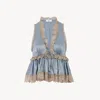 Chloé Tie-front Sleeveless Top In Washed Silk Satin & Lace In Blue