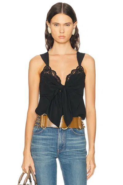 Chloé Knotted Lace-trimmed Silk Crepe De Chine Tank In Black