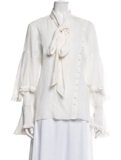 Pre-owned Chloé Tie Neck Long Sleeve Blouse W/ Tags In White