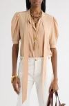 Chloé Chloe Scarf-effect Silk Crepe De Chine Blouse In Sand Brown