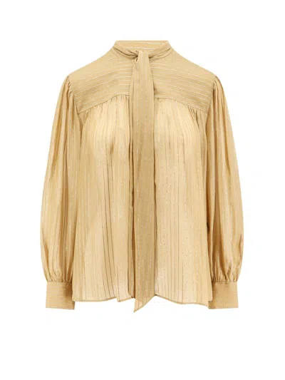 Chloé Silk Shirt With Metallic Stripes And Lurex In Neutral