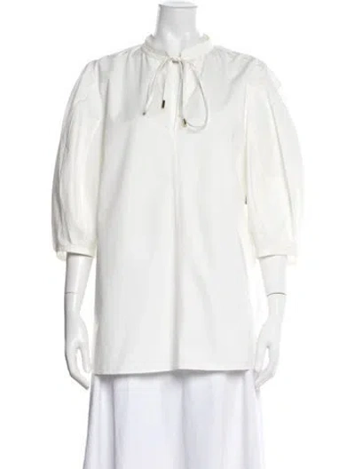 Pre-owned Chloé Tie Neck Three-quarter Sleeve Blouse W/ Tags In White