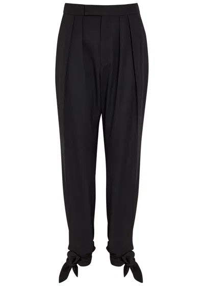 Chloé Chloe Tie-cuffs Tapered-leg Wool Trousers In Black
