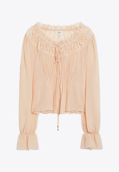 Chloé Tied Silk Blouse In Pink