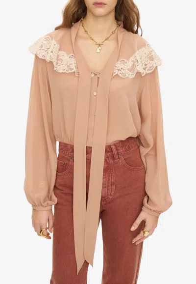 Chloé Tie-front Gathered Silk Blouse In Pink