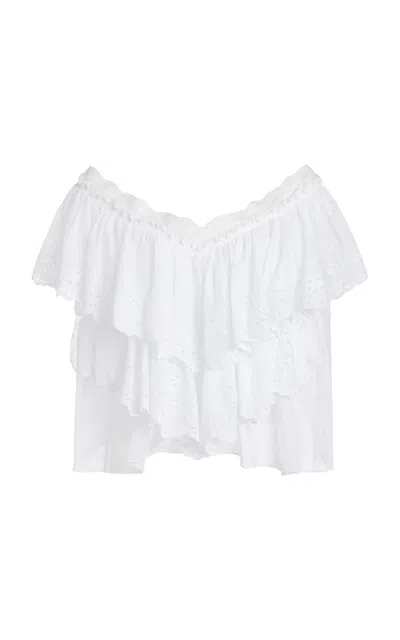 Chloé Tiered Broderie Anglaise Cotton Voile Top In White