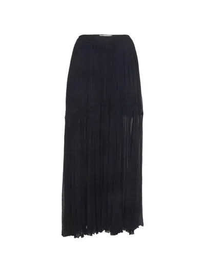 Pre-owned Chloé Tiered Crinkle-chiffon Maxi Skirt In Blue