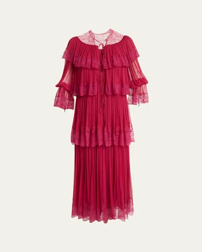 Chloé Tiered Lace Ruffle Silk Mousseline Gown