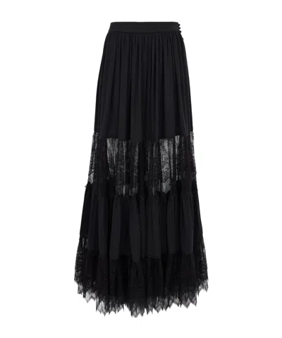 Chloé Tiered Lace-trimmed Maxi Skirt In Black