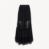 Chloé Tiered Long Skirt In Silk Georgette & Lace In Black