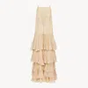 Chloé Robe Longue À Volants En Georgette De Soie Femme Beige Taille 40 100% Soie In Beige
