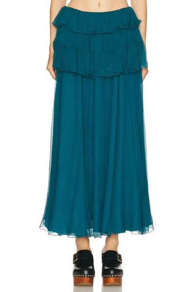 Chloé Tiered Organic Silk-mousseline Maxi Skirt In Blue