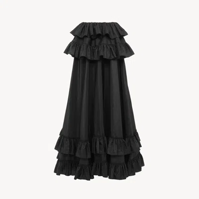 CHLOÉ TIERED MAXI SKIRT IN WASHED SILK TAFFETA BLACK SIZE 10 100% SILK