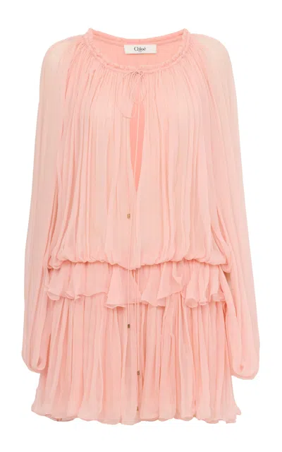 CHLOÉ TIERED ORGANIC SILK MOUSSELINE MINI DRESS