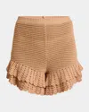 Chloé Tiered Ruffle Crochet Knit Shorts In Cheek