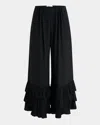Chloé Wide Leg Trousers Ruffled Hem In Black