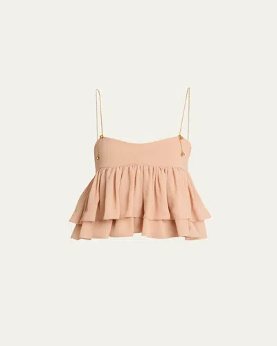 Chloé Tiered Ruffle Organic Silk Georgette Babydoll Top In Neutral
