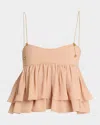 Chloé Tiered Ruffle Organic Silk Georgette Babydoll Top In Neutral