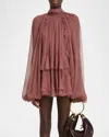Chloé Tiered Ruffle Silk Mousseline Mini Dress In Pink