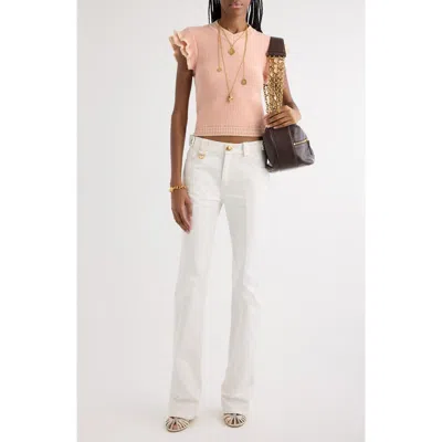Chloé Tipped Ruffle Sleeve Sweater In Pinky Orange