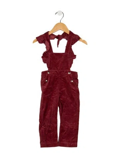 Pre-owned Chloé Babies' Toddler Girls Corduroy Ruffle Embellished Overalls In Red