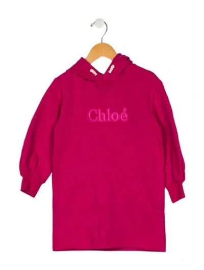 Pre-owned Chloé Babies' Toddler Girls' Embroidered Pullover Sweater W/ Hoodie In Pink