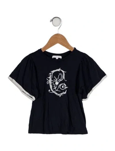 Pre-owned Chloé Babies' Toddler Girls' Embroidered Short Sleeve Top In Blue