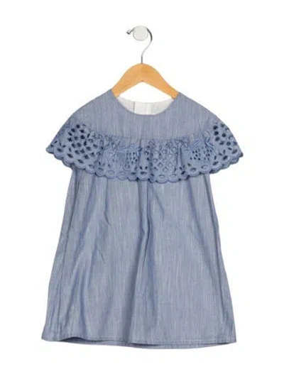 Pre-owned Chloé Babies' Toddler Girls Eyelet Trim Sleeveless Dress W/tags In Blue