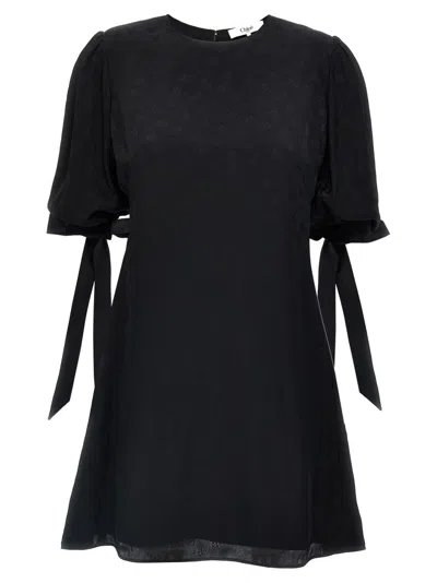 Chloé Tonal Floral Print Viscose Dress In Black