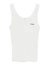 Chloé Embroidered Ribbed Cotton Tank In White