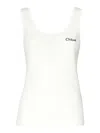 Chloé Embroidered Ribbed Cotton Tank In White