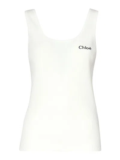 Chloé Logo Ribbed Cotton Jersey Tank Top In White