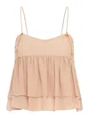 Chloé Tiered Ruffle Organic Silk Georgette Babydoll Top In Pink