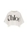 Chloé White Cropped T-shirt With Logo Lettering Print In Cotton Woman In White
