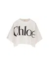Chloé White Cropped T-shirt With Logo Lettering Print In Cotton Woman In White