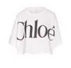 Chloé White Cropped T-shirt With Logo Lettering Print In Cotton Woman