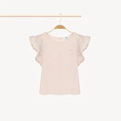Chloé Top À Volants Femme Rose Taille 8 100% Coton In Pink